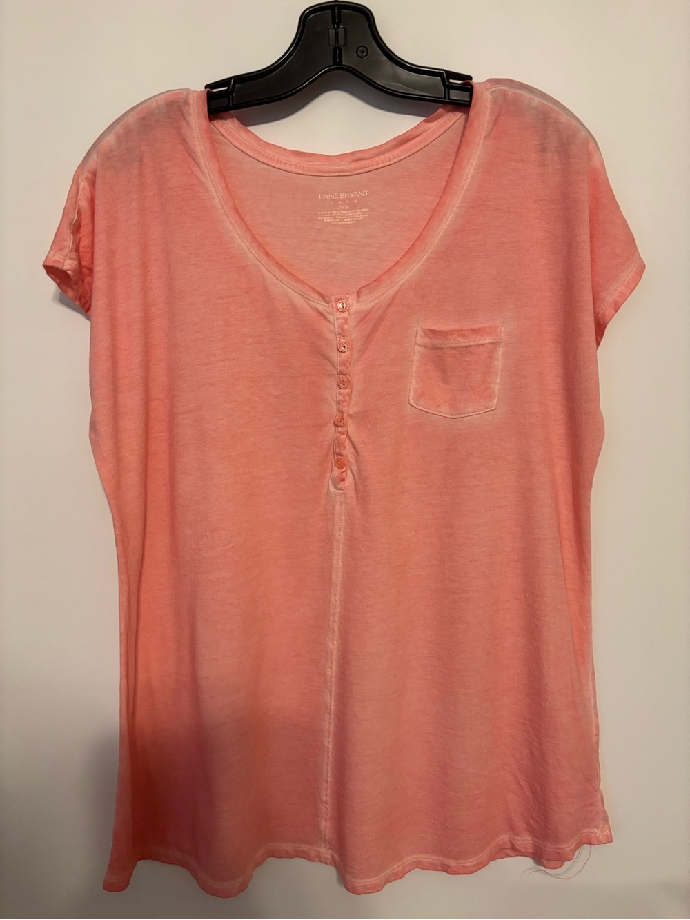 Lane Bryant Coral Pink Button-Front Pocket Tee